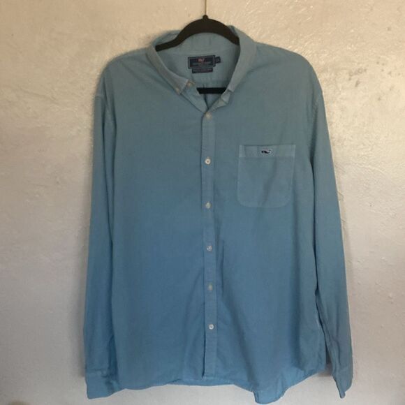 Vineyard‎ Vines Slim Mens XL Blue Cotton Silk  Tucker Button Up Tucker Shirt - Picture 1 of 7